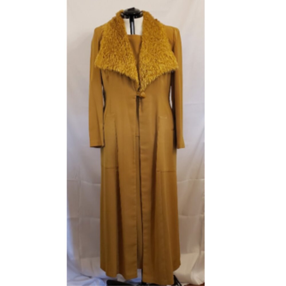 Design Todays Vintage Long Jacket One Tone 3 pc Suit w/Faux Fur Collar, Size XL - Picture 2 of 15